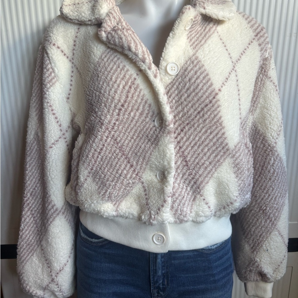 Plaid Women's Jacket - Cream and Pink
